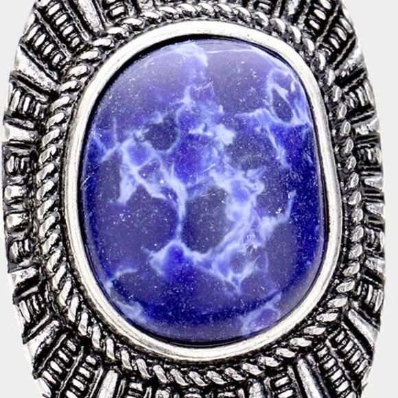 Natural Stone Blue Tribal Metal Stretch Ring - Picture 3 of 7